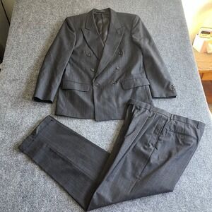 Paulo Solari Mens Athletic Fit Suit 40R Charcoal Grey Pinstripe Double Breasted